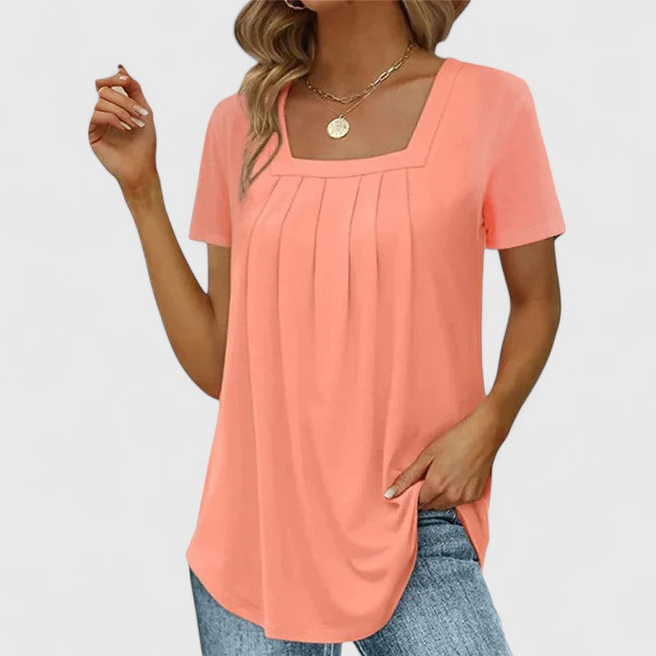 Mirelina Square-Neck Pleated Blouse