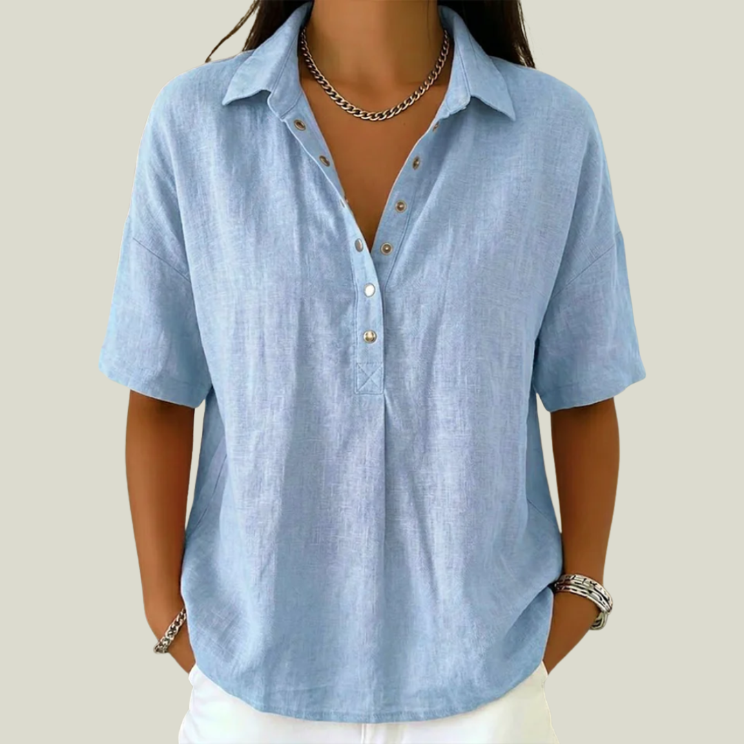 Willow Linen-Look Button Collar Blouse