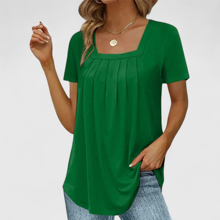 Mirelina Square-Neck Pleated Blouse