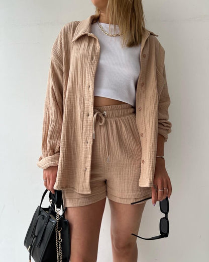 Suzy Notched-Collar Blouse & Shorts Set