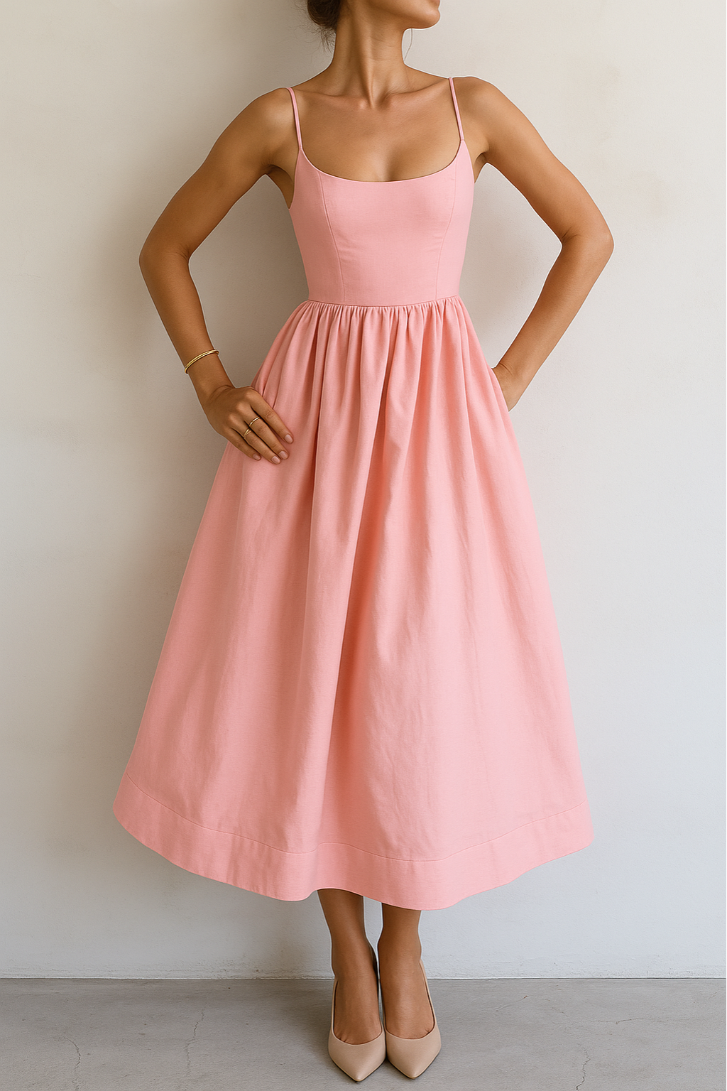 Gathered Skirt Slip Dress