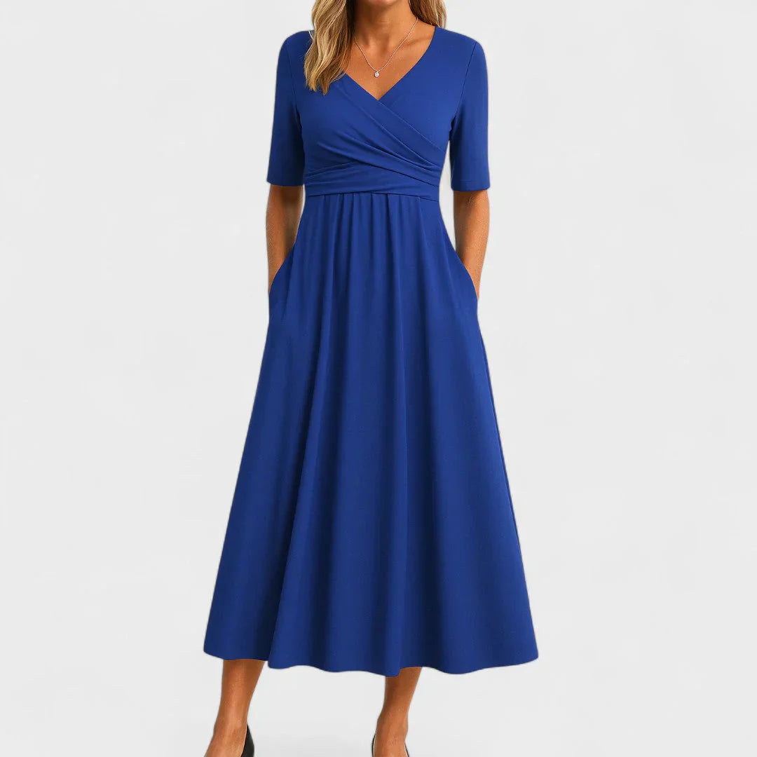Ida Surplice Pleated Midi Dress
