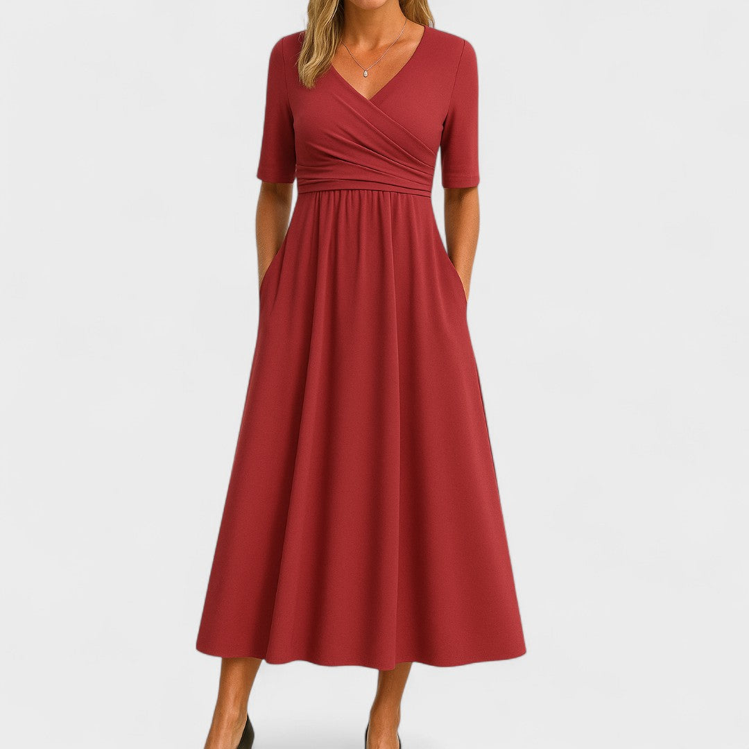 Ida Surplice Pleated Midi Dress