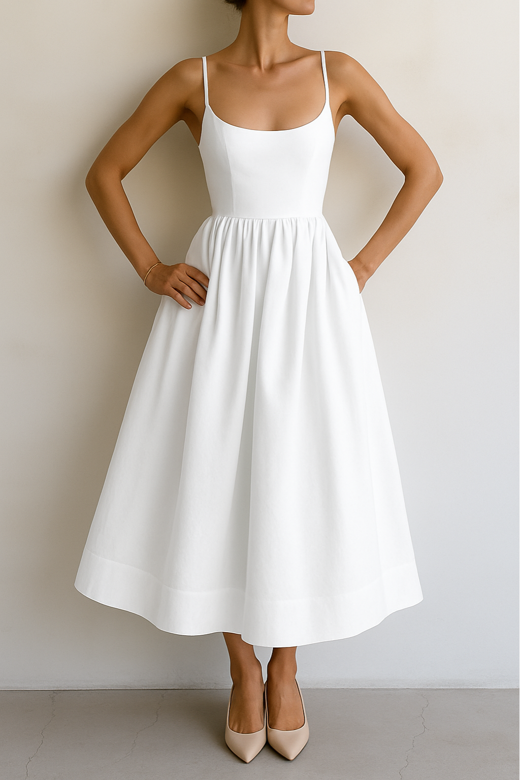 Gathered Skirt Slip Dress