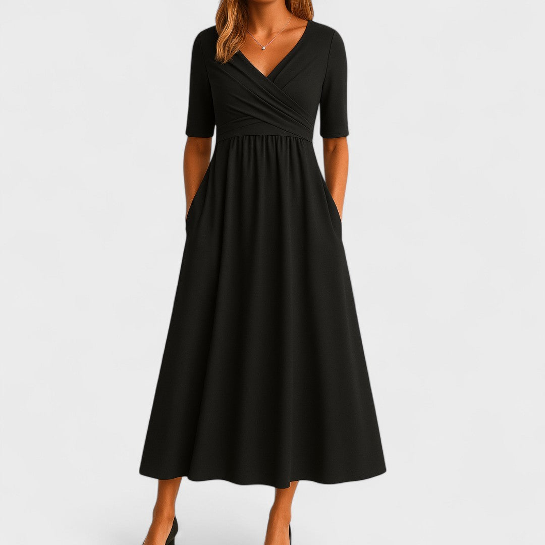 Ida Surplice Pleated Midi Dress