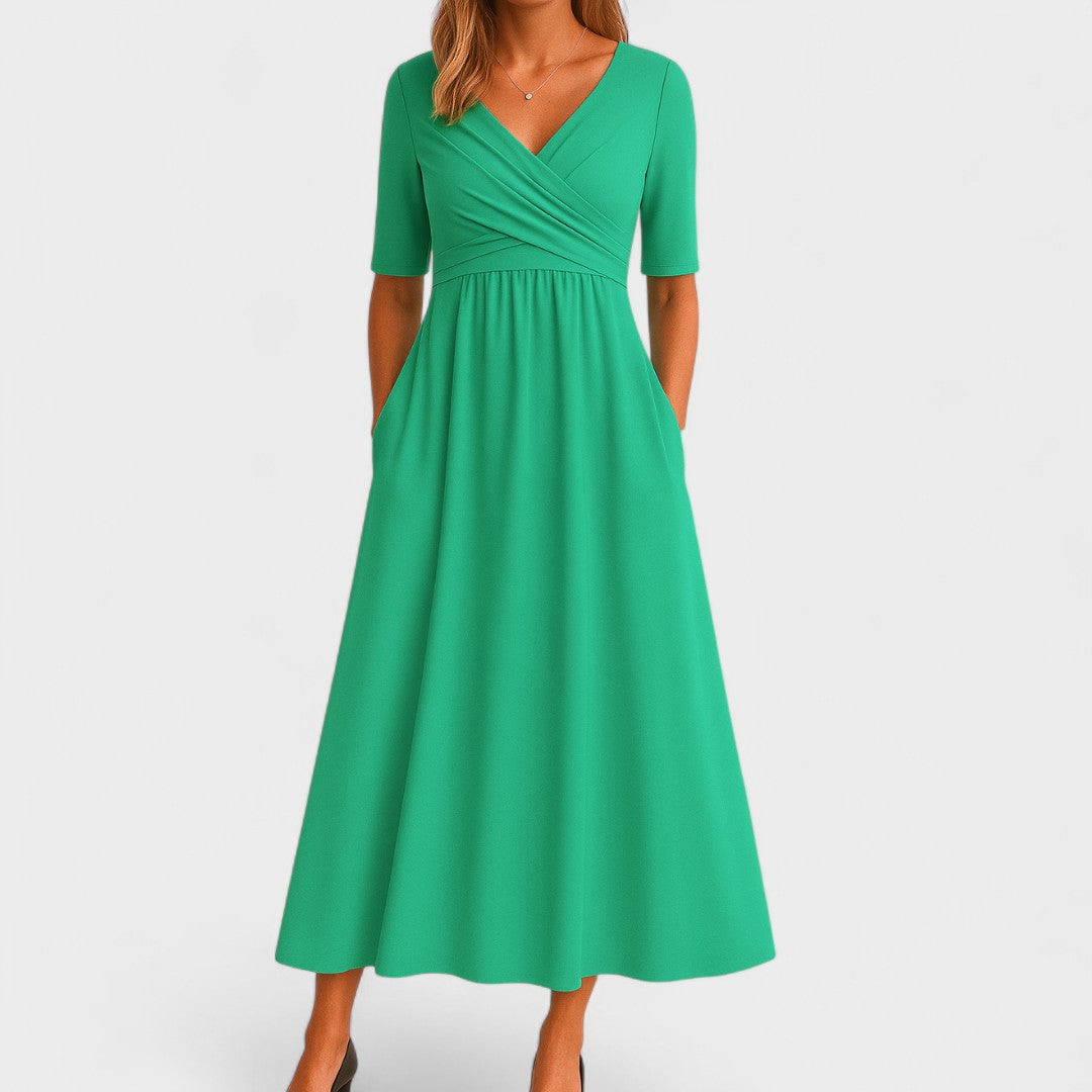 Ida Surplice Pleated Midi Dress