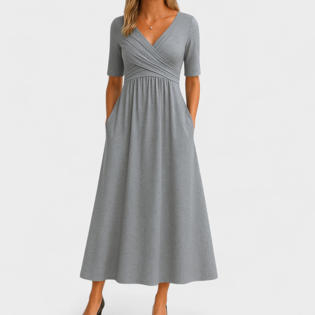 Ida Surplice Pleated Midi Dress