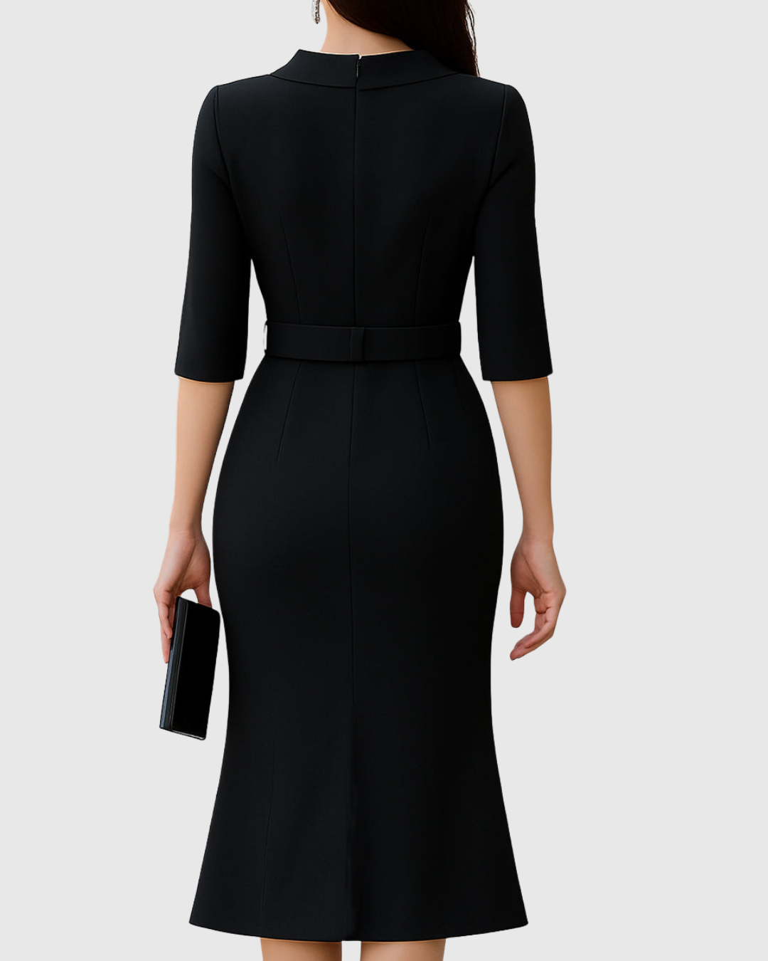 Classic Black Belted Midi Dress