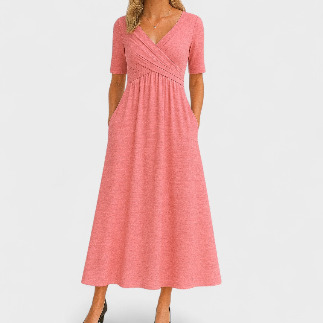 Ida Surplice Pleated Midi Dress