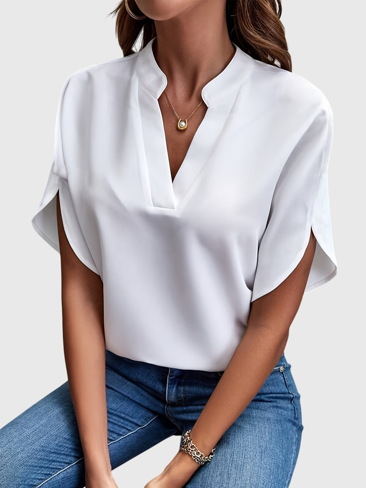 Kristie V-Notch Flutter Sleeve Blouse