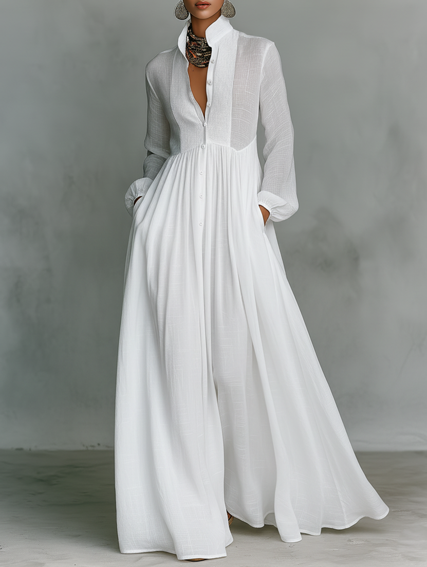Button-Front Maxi Dress