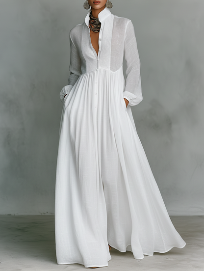Button-Front Maxi Dress