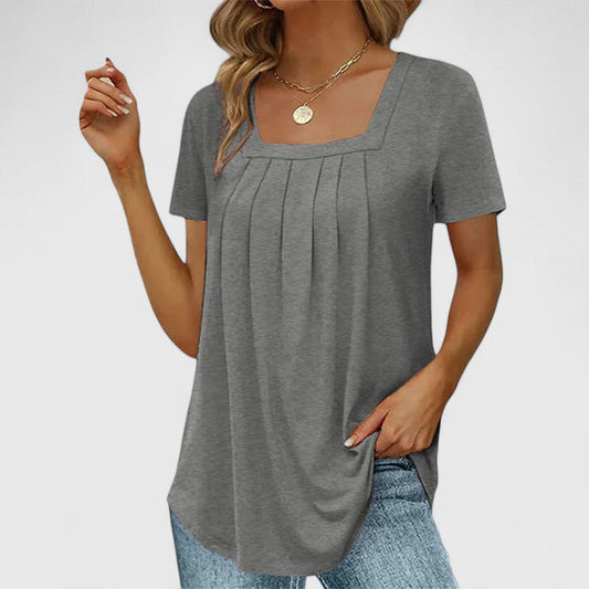 Mirelina Square-Neck Pleated Blouse