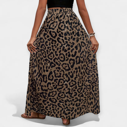 Leopard Print Slit Midi Skirt
