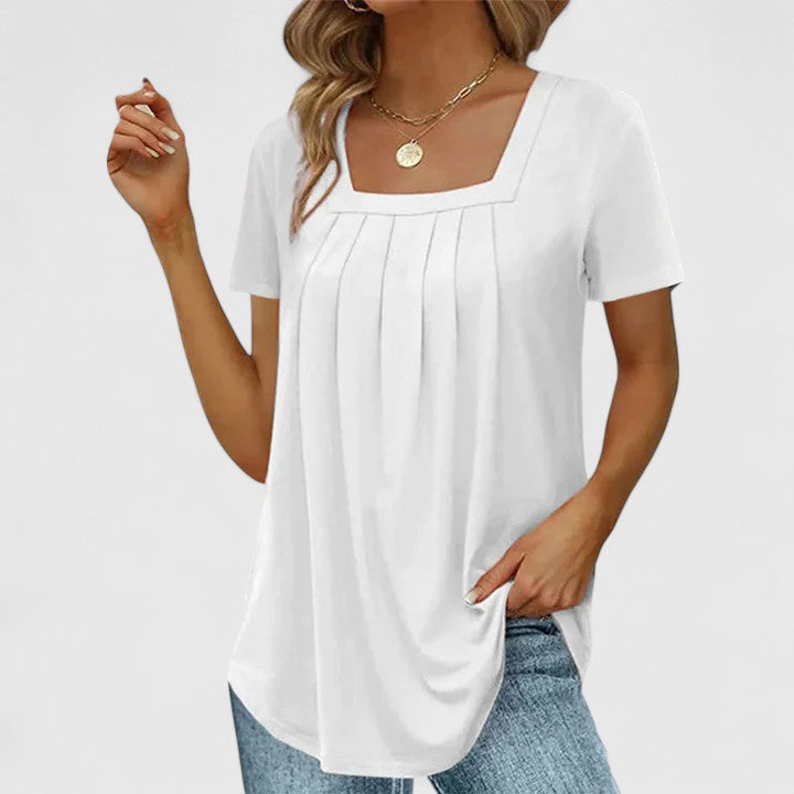 Mirelina Square-Neck Pleated Blouse