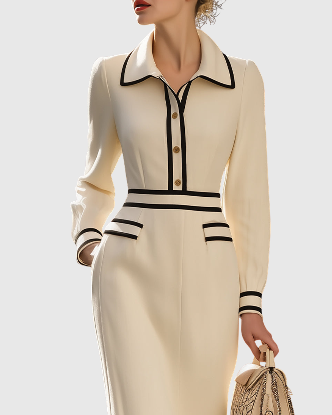 Aderyn Contrast Trim Button Midi Dress