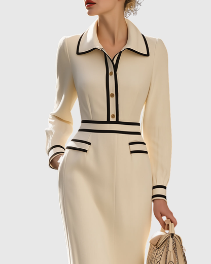 Aderyn Contrast Trim Button Midi Dress