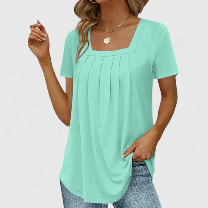Mirelina Square-Neck Pleated Blouse