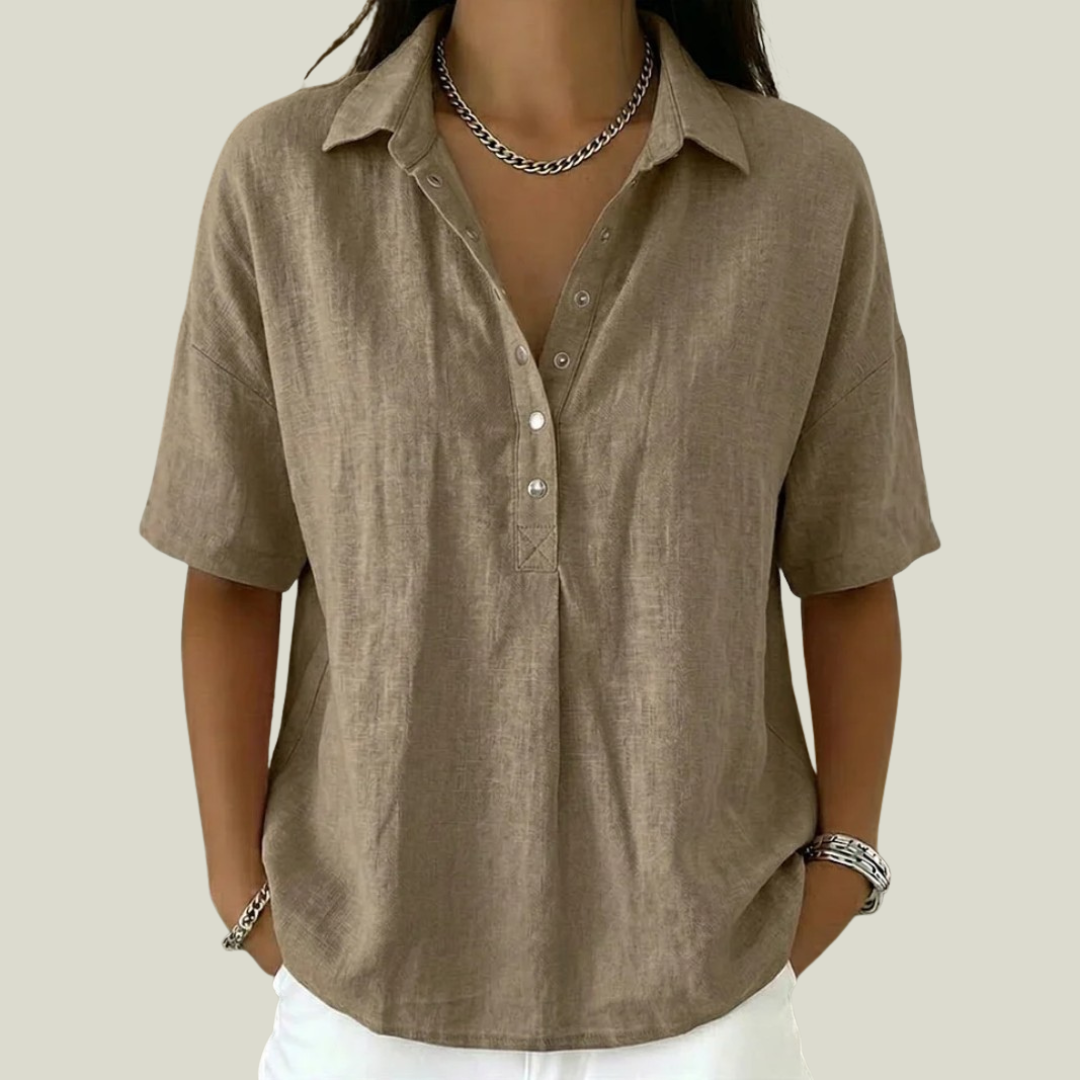 Willow Linen-Look Button Collar Blouse