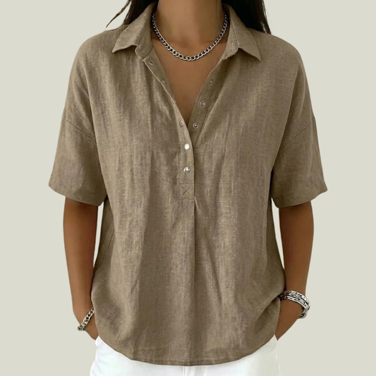 Willow Linen-Look Button Collar Blouse