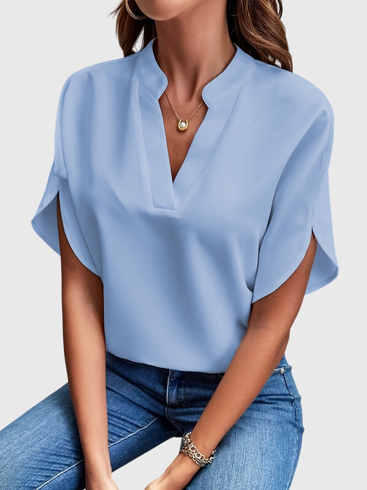 Kristie V-Notch Flutter Sleeve Blouse