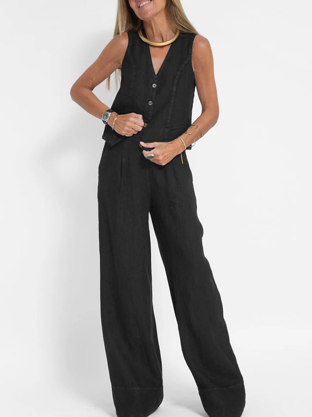 Aira Vest & Wide-Leg Trousers Set