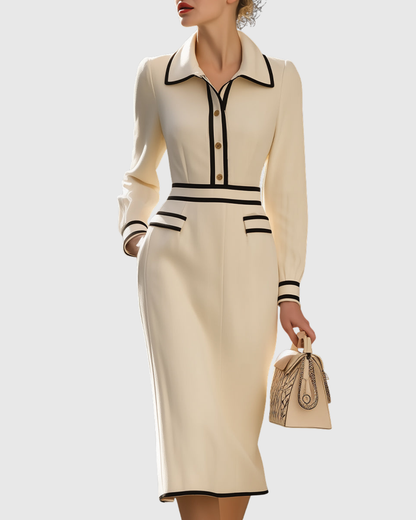 Aderyn Contrast Trim Button Midi Dress