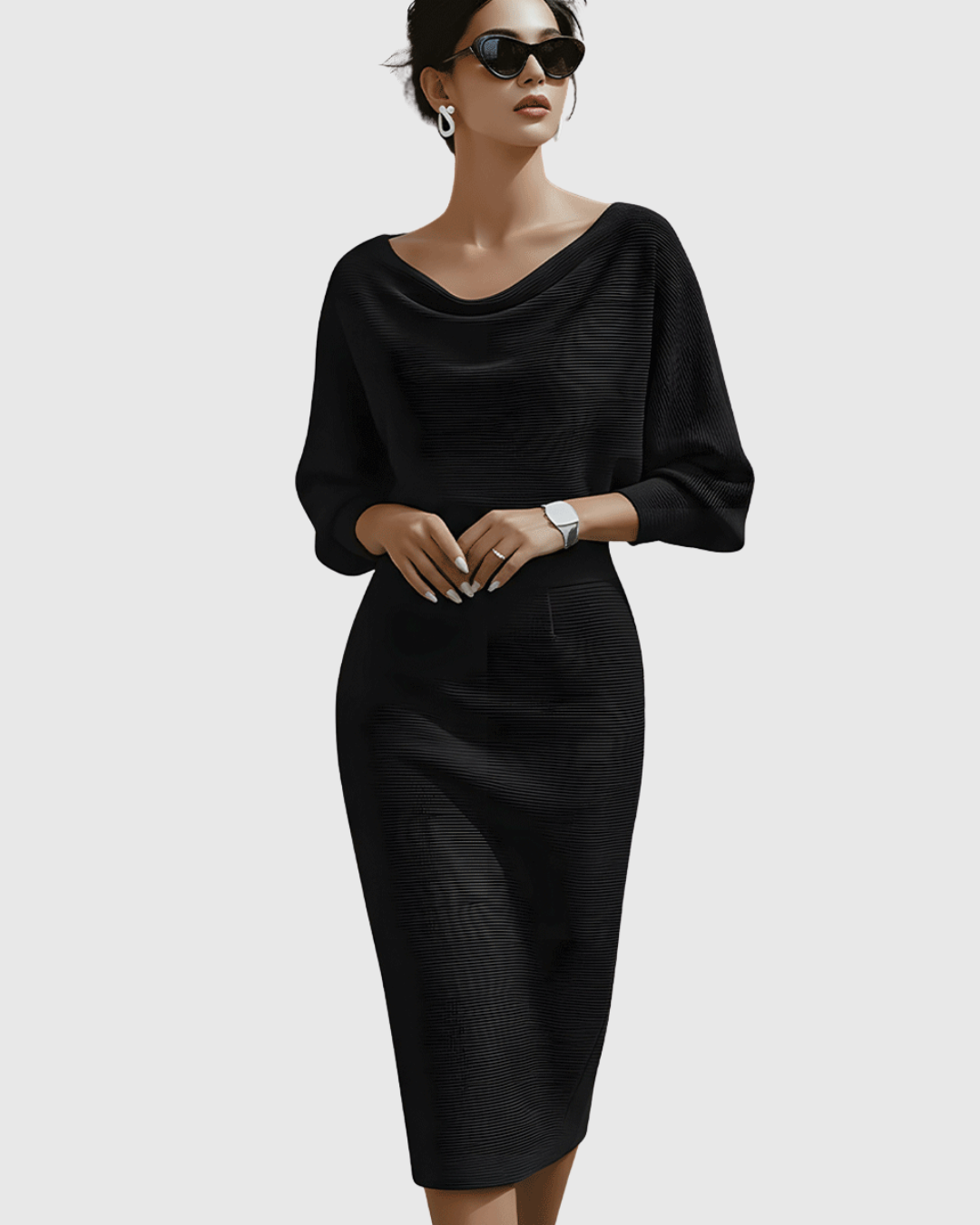 Ismeria Draped Batwing Midi Dress