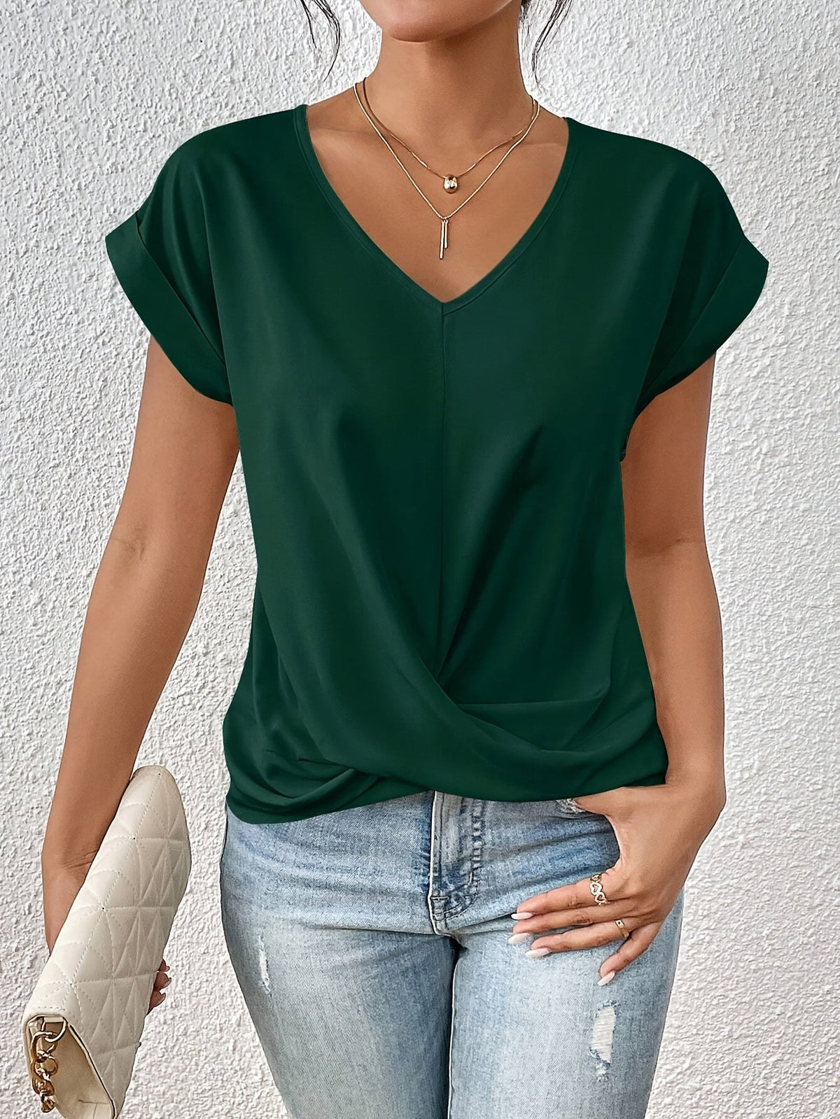 Sarah V-Neck Twist Hem Top