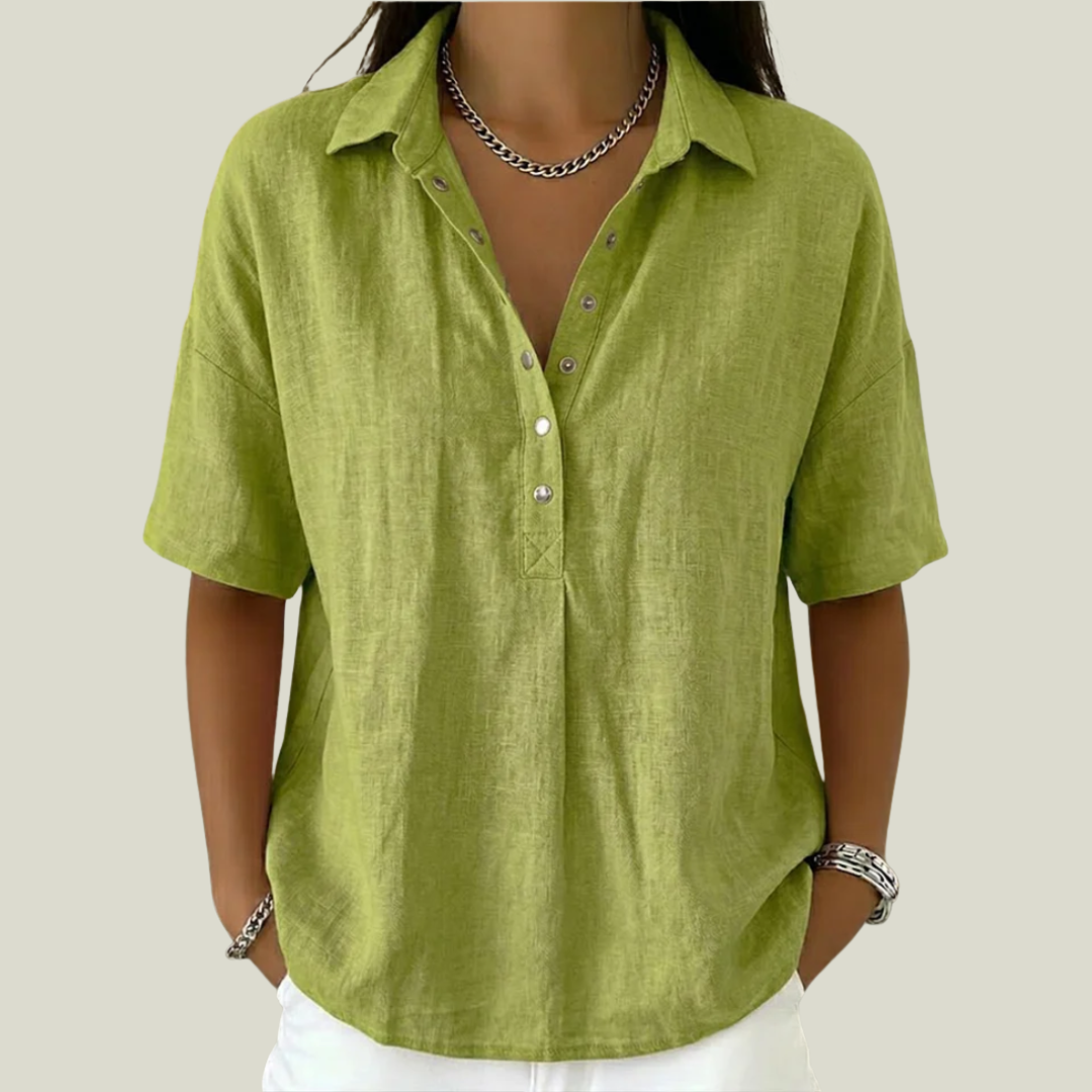 Willow Linen-Look Button Collar Blouse
