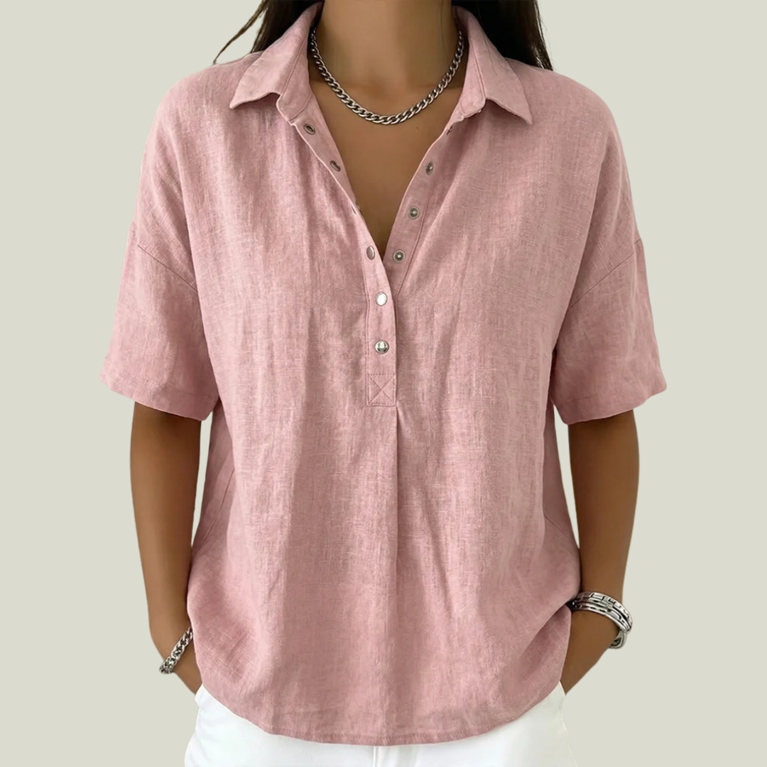 Willow Linen-Look Button Collar Blouse
