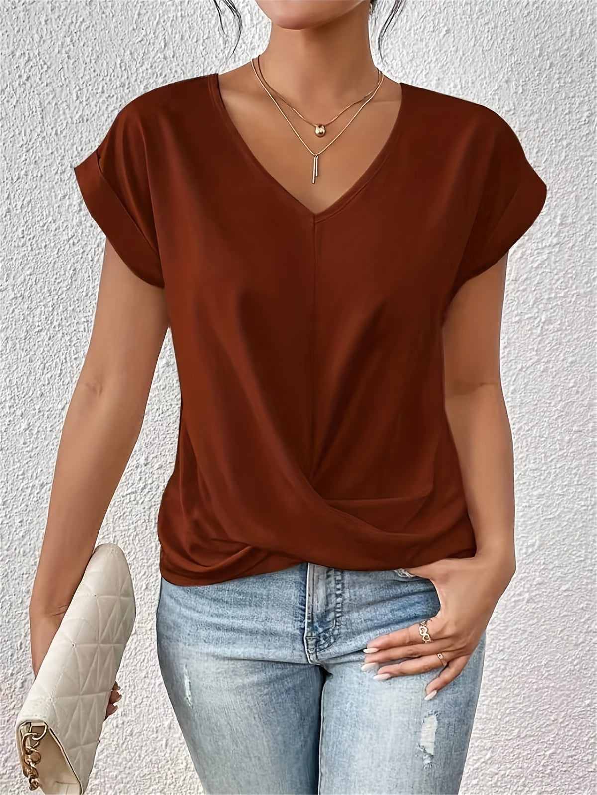 Sarah V-Neck Twist Hem Top