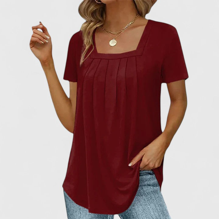 Mirelina Square-Neck Pleated Blouse