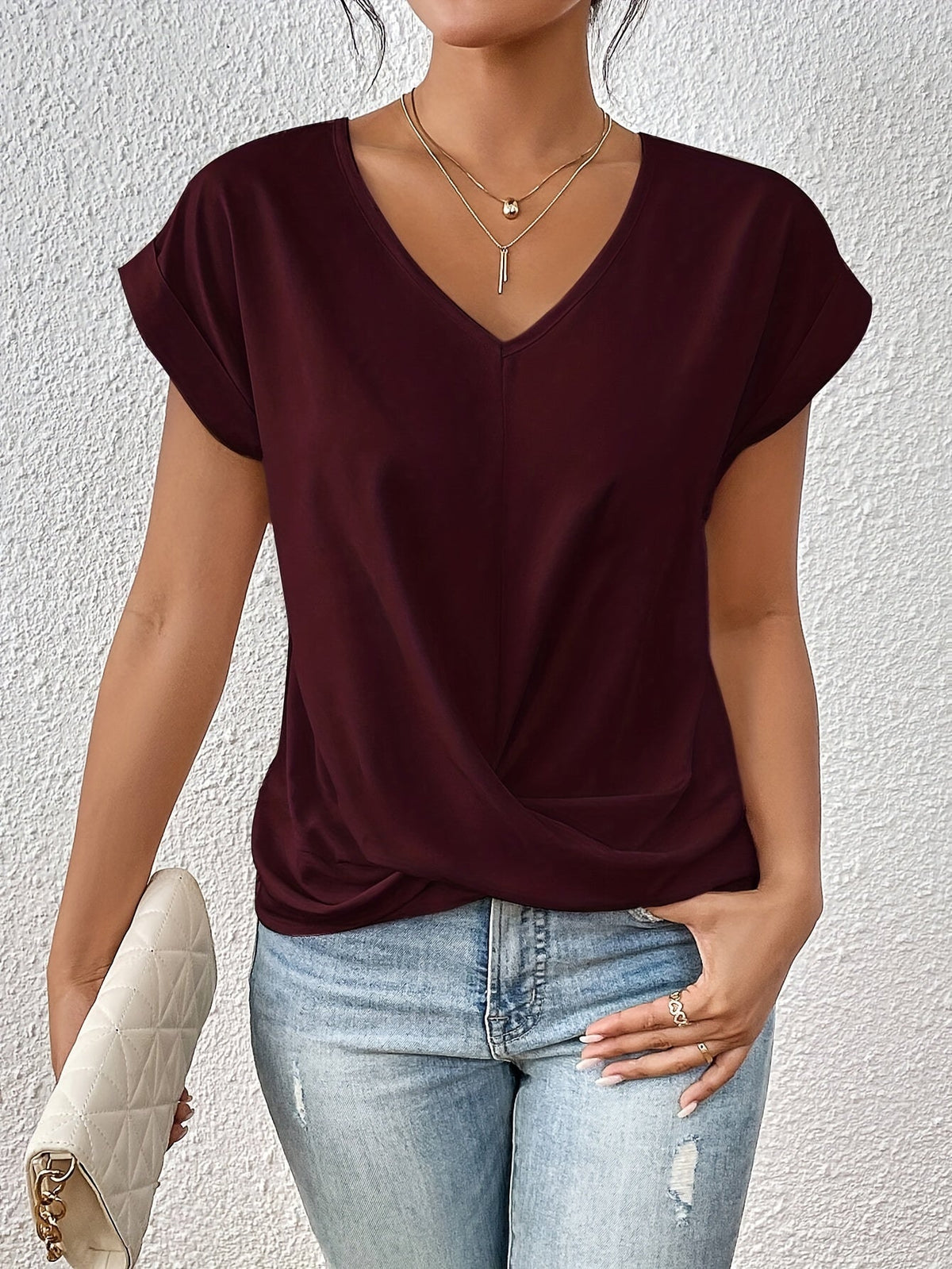 Sarah V-Neck Twist Hem Top