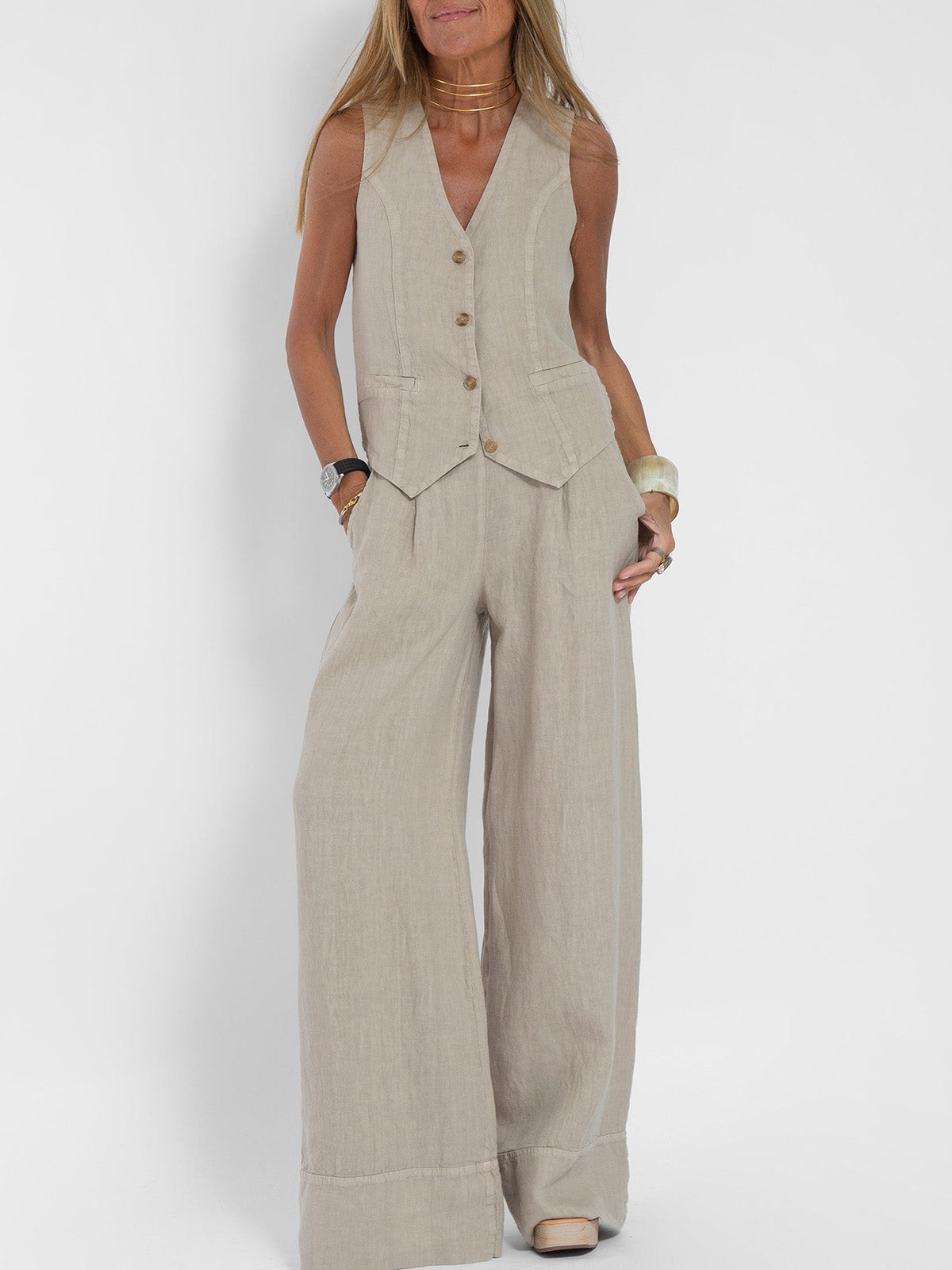 Aira Vest & Wide-Leg Trousers Set
