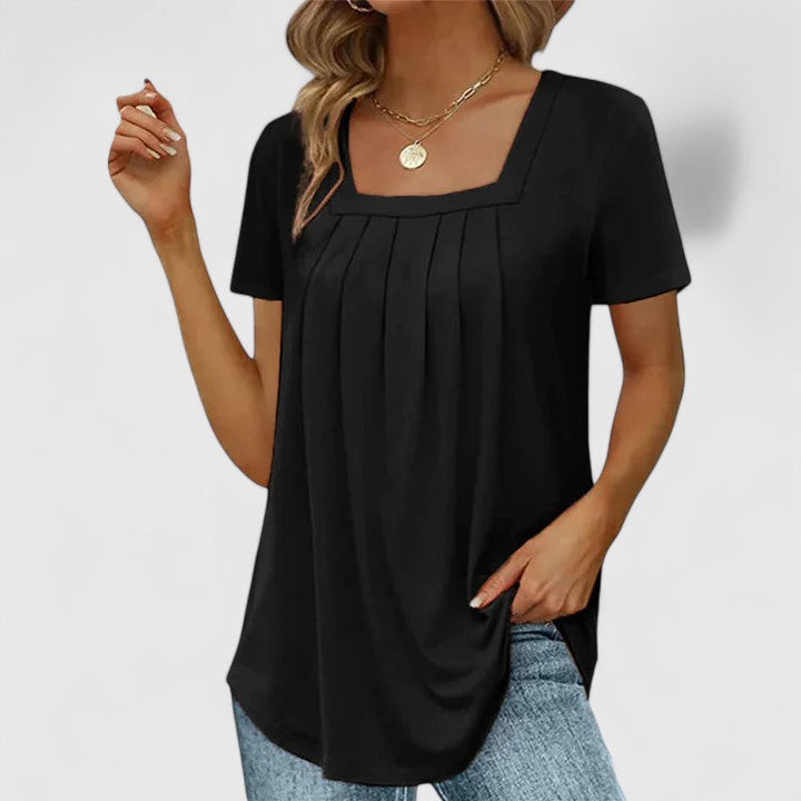 Mirelina Square-Neck Pleated Blouse