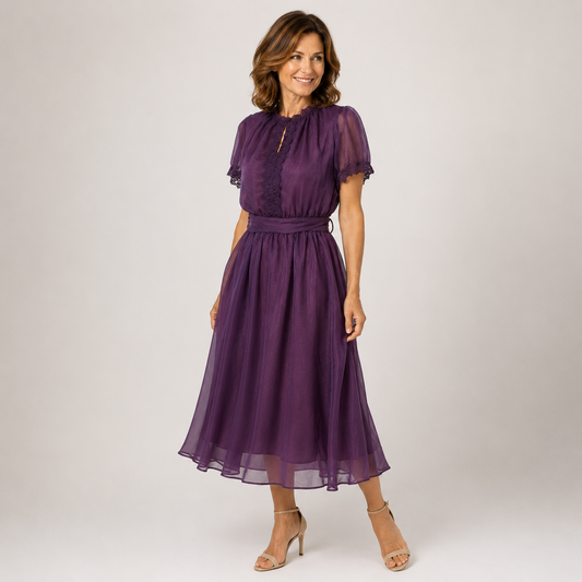 Flavia Chiffon Lace Midi Dress