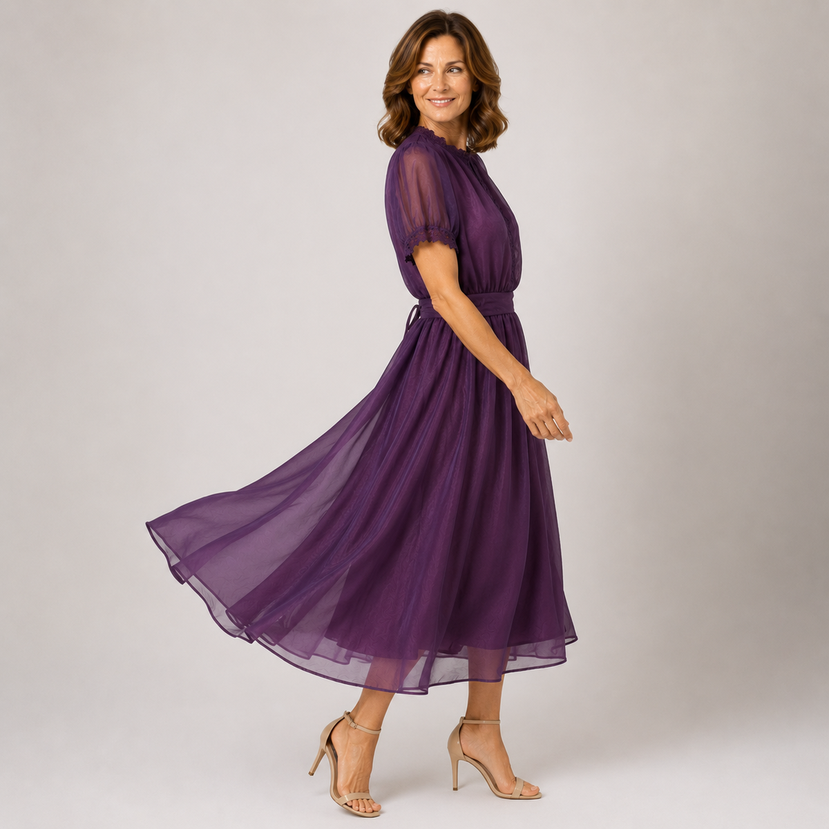 Flavia Chiffon Lace Midi Dress