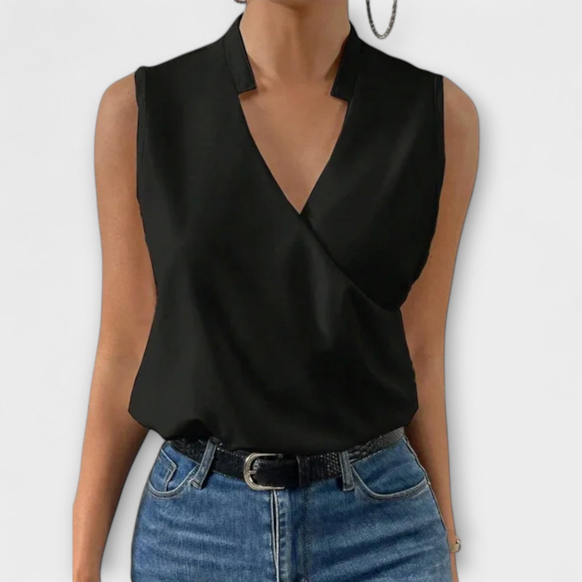 Loretta Wrap-Front Sleeveless Top