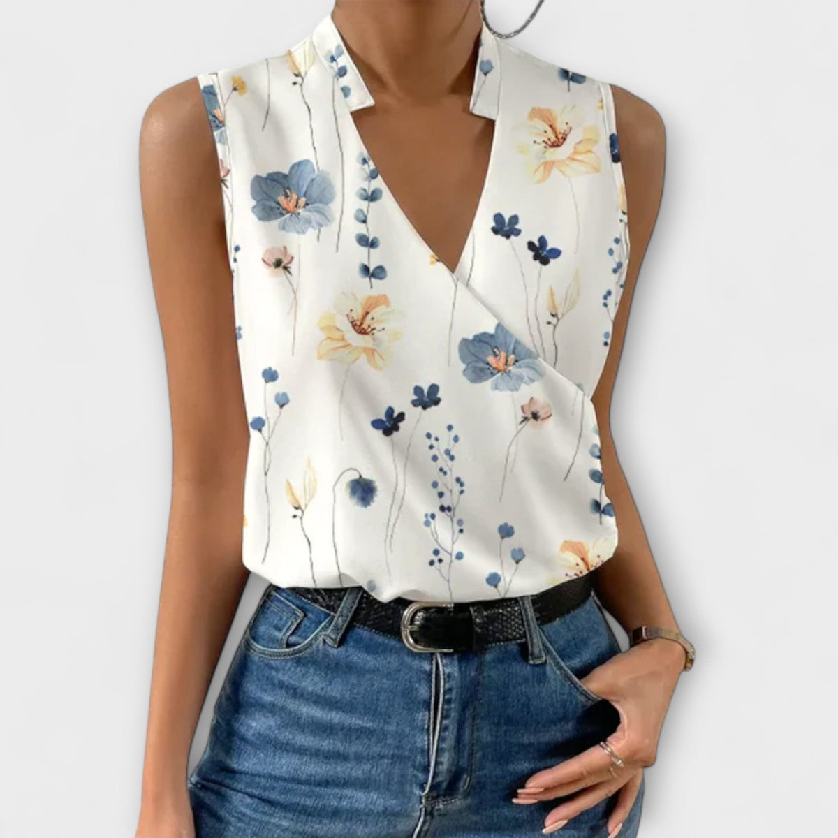 Loretta Wrap-Front Sleeveless Top