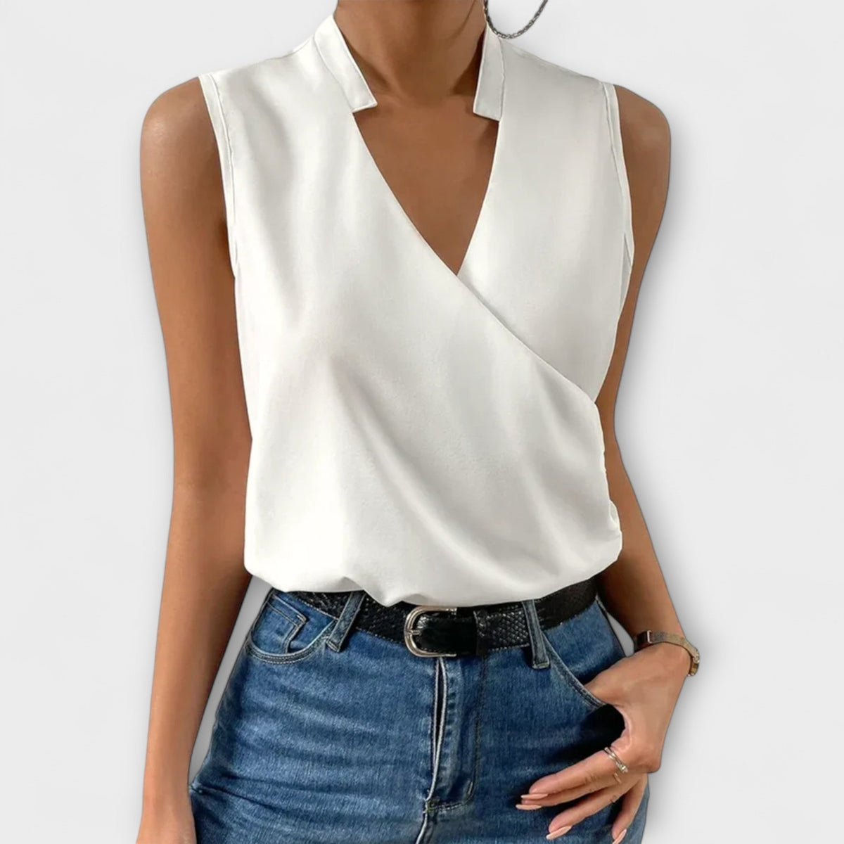 Loretta Wrap-Front Sleeveless Top