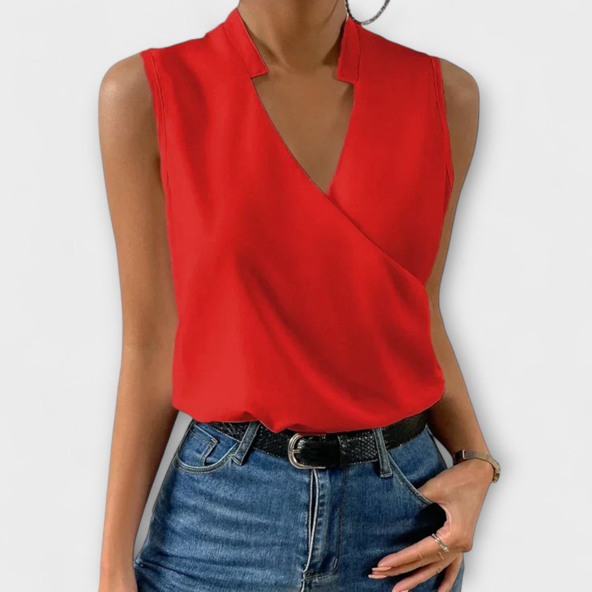 Loretta Wrap-Front Sleeveless Top