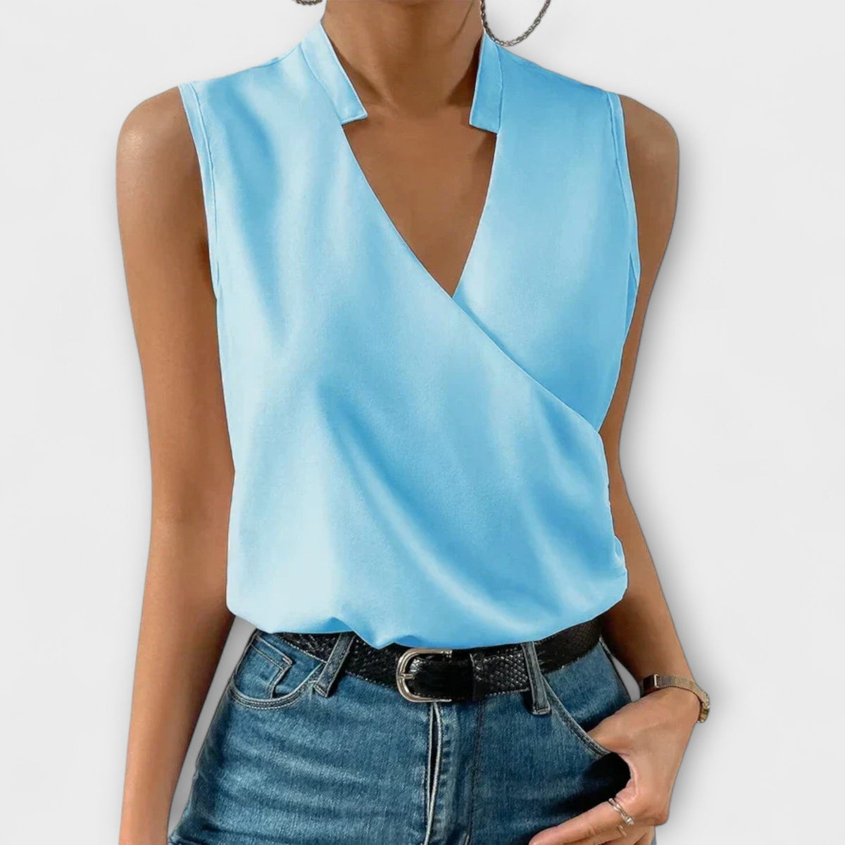Loretta Wrap-Front Sleeveless Top