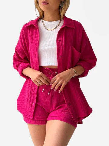 Suzy Notched-Collar Blouse & Shorts Set