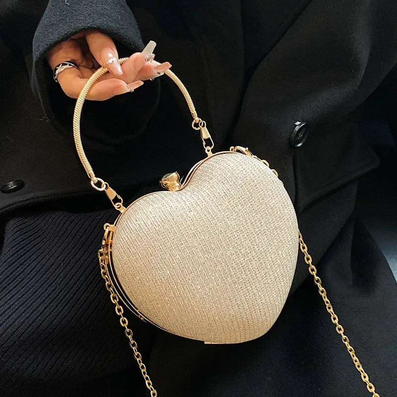 Heart-Shaped Metallic Evening Purse