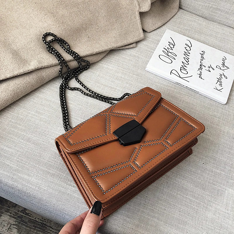 Studded Chain PU Leather Crossbody Bag