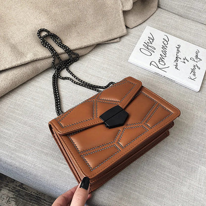 Studded Chain PU Leather Crossbody Bag