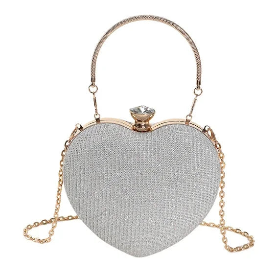Heart-Shaped Metallic Evening Purse