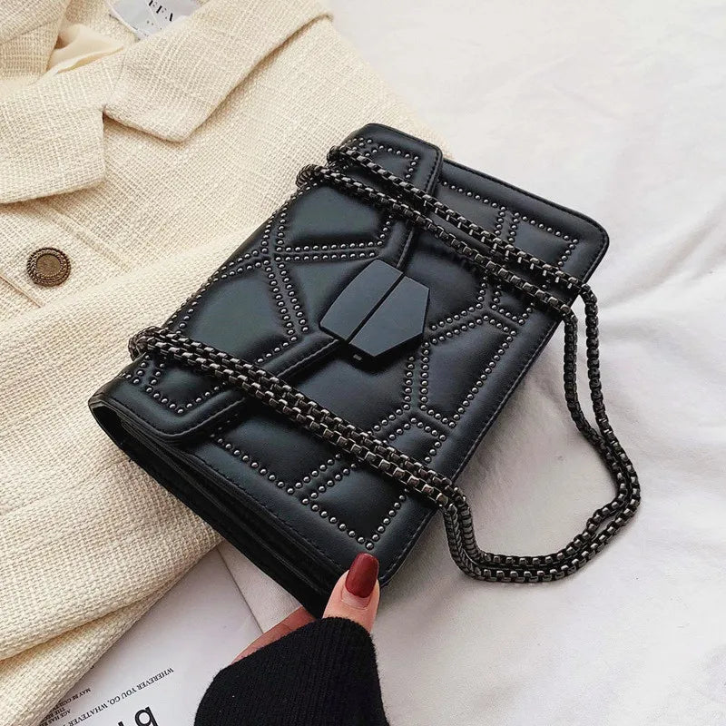 Studded Chain PU Leather Crossbody Bag