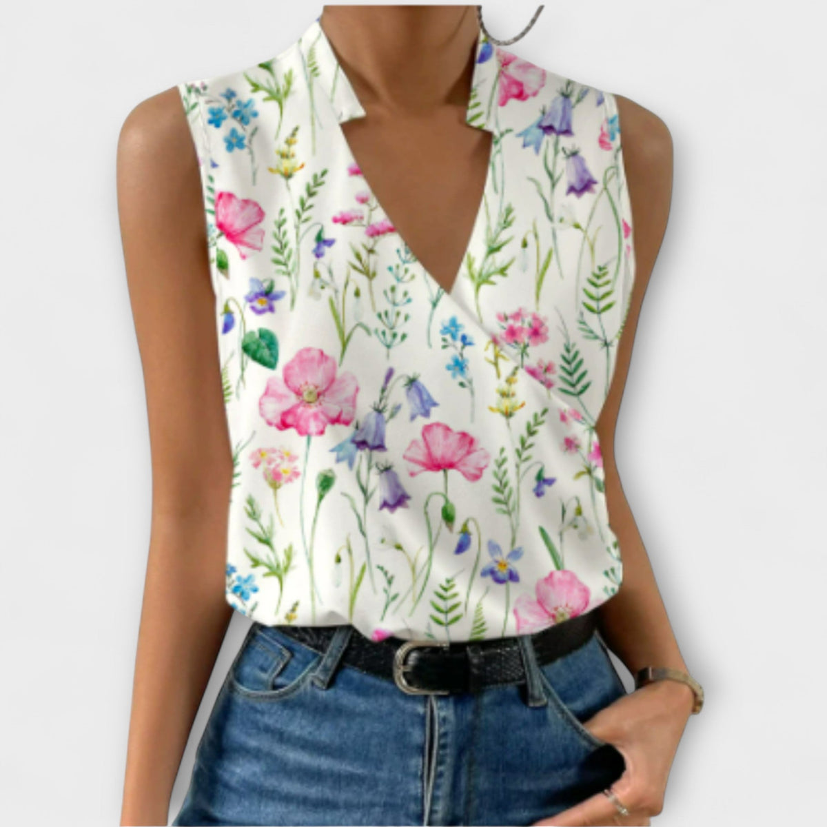 Loretta Wrap-Front Sleeveless Top